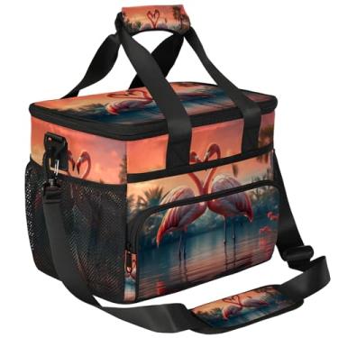 Imagem de Mochila de piquenique Sunset Flamingo isolada, lancheira para mulheres, homens, cesta de piquenique, lancheira portátil para piquenique, praia, trabalho, viagem, escritório, acampamento