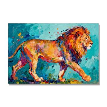 Imagem de NHLDZYH Pintura de leão colorida, impressão de arte abstrata vibrante, decoração de parede de animais selvagens e enérgicos, tela contemporânea moderna para quarto, academia, quarto de crianças. A26