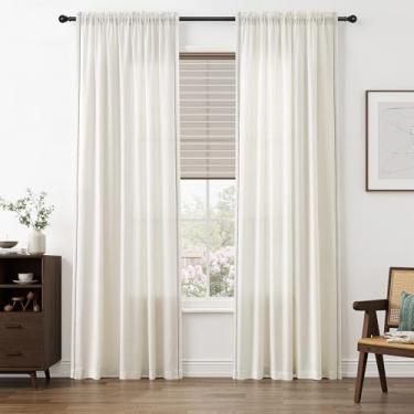 Imagem de Cortinas de linho natural 203 cm de comprimento, conjunto de 2 painéis para sala de estar, quarto, filtro de luz, cortina semitransparente, bolso para varão, moderno, casa de fazenda, privacidade