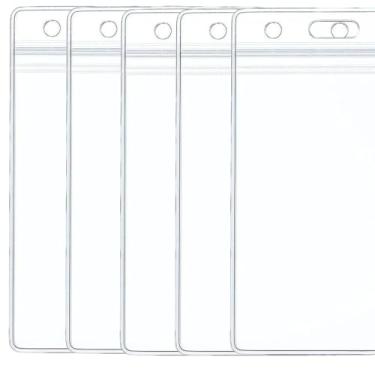 Imagem de 5 peças de porta-crachá de identificação vertical, porta-crachás de plástico transparente premium para crachás, protetor de cartão à prova d'água para cartão de identificação de trabalho (5 peças