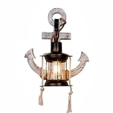 Imagem de Luminária de parede rústica E27, estilo vintage, em madeira, metal, com cúpula de vidro, ideal para decoração de interiores, como sala de estar, quarto, varanda e sala de jantar (Cor: B)