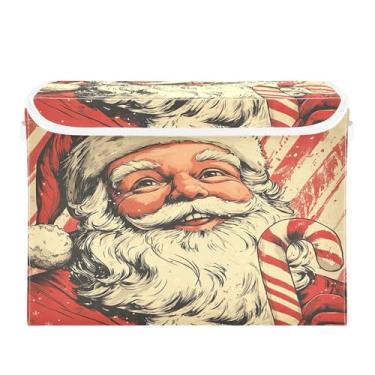 Imagem de SEHANY Linda caixa de armazenamento de Papai Noel de Natal com tampas e alças, organizador de cestas de armazenamento de tecido dobrável, caixas de armazenamento de cubos grandes para roupas, cobertor