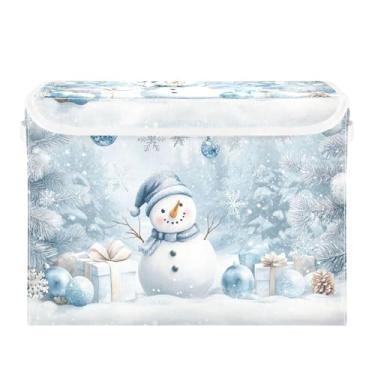 Imagem de xigua Caixa de armazenamento de armário de boneco de neve branca com tampas e alças, organizador de cestas de armazenamento de tecido dobrável, caixas de armazenamento de cubos grandes para roupas