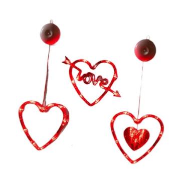 Imagem de Gralara Conjunto de 3 Luminárias de Janela para o Dia dos Namorados, Luminárias Pendentes em Formato de Coração com Ventosa, Lâmpadas LED para Decoração de