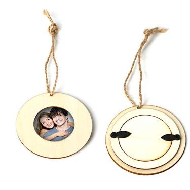 Imagem de Ymiko 10 Pçs Mini Moldura de Madeira Redonda Porta-retrato Com Corda Pendurada Diy Artesanato de Madeira para Decoração de Parede Escritório Em Casa Dormitório