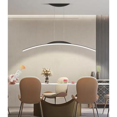 Imagem de Luminária pendente LED regulável, moderna, curva, estilo lustre minimalista, para bar, cozinha, ideal para iluminação de bares e escritórios (preta, 100 cm).