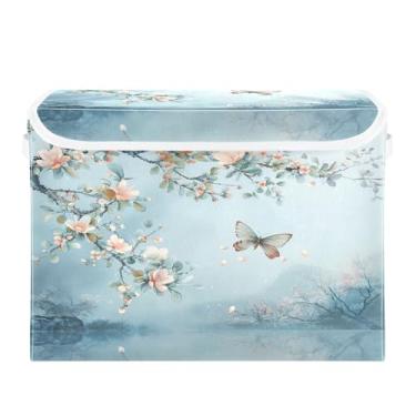 Imagem de SEHANY Caixa de armazenamento de armário de borboleta de flores com tampas e alças, organizador de cestas de armazenamento de tecido dobrável, caixas de armazenamento de cubos grandes para roupas