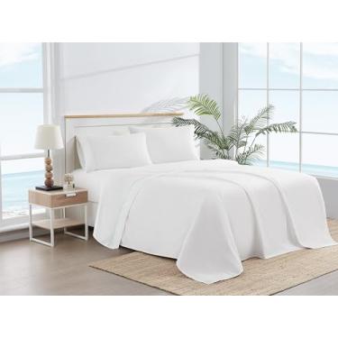 Imagem de Scout Conjunto de lençóis 100% algodão, 200 fios, percal, branco, espuma do mar, 3 peças, tema sólido, roupa de cama para adultos, certificado Oeko-TEX