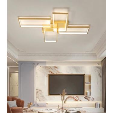 Imagem de Luminária de teto LED moderna, 4 lâmpadas quadradas, dimerizável, com controle remoto, lustre para sala de estar, temperatura de cor ajustável de 3000K a 6000K, em acrílico, para sala de jan