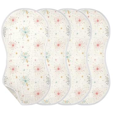 Imagem de Wassud Panos de musselina para bebês Fireworks 1 pacote com babadores de algodão toalha de rosto absorventes e macios para arrotos para meninos e meninas recém-nascidos