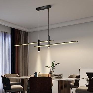 Imagem de Luminária pendente moderna para mesa de jantar, com LED dimerizável, altura ajustável e controle remoto, ideal para sala de estar, cozinha, sala de jantar e escritório (preta, 90 cm de compr