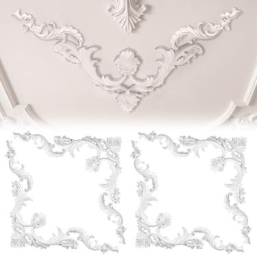 Imagem de Colingmill 4 peças kit de moldagem de teto cantos murais acabamento estilo francês decoração de parede para interior medalhão teto com padrão de flores painéis decorativos para parede (50 x 50 cm