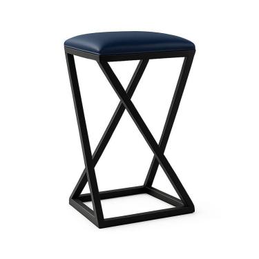 Imagem de Banqueta Z Alta 80 Cm Industrial Cozinha Moderno Corino Azul Marinho