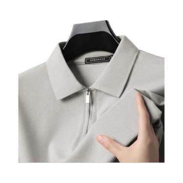 Imagem de Camisa Polo Masculina Slim Fit Casual De Verão Respirável Com Meio Zíp
