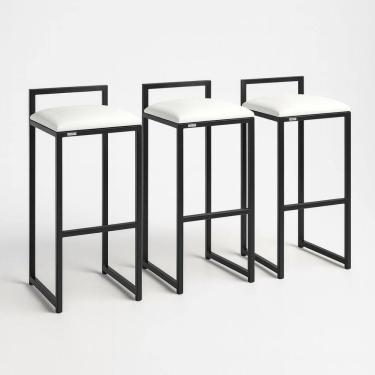 Imagem de Kit 3 Banquetas Corino Ferro Cozinha Balcão Alta Bistro Cor:branco