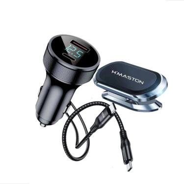 Imagem de 2X Kit Carregador Veicular 60W Turbo+ Cabo Tipo-C+ Suporte M