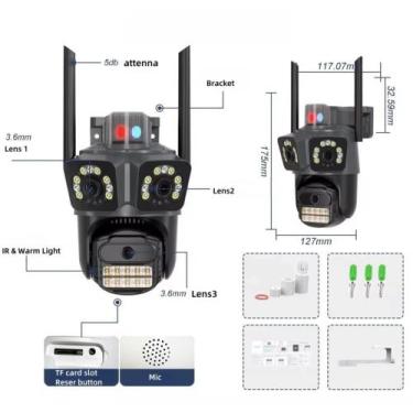 Imagem de Camera De Segurança Tripla Externa Lente 4k Led Wifi Full HD Alarme Vi