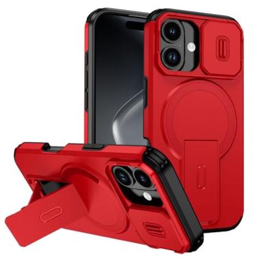 Imagem de FWYANZH Capa magnética para iPhone 17 Pro Max/17 Pro/17 Air/17, capa de proteção de lente completa, suporte dobrável, capa rígida antiqueda, vermelha, 17 Pro