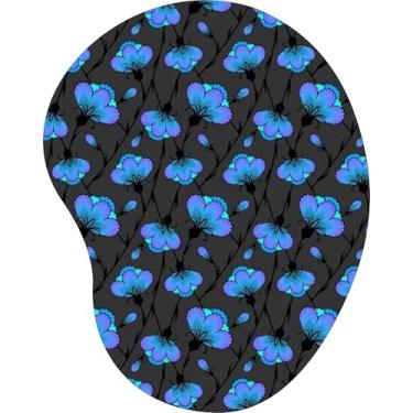 Imagem de Mouse Pad Ergonômico Gota Repetição Flores Azuis Fundo Cinza