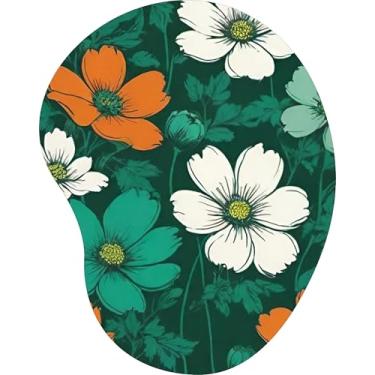 Imagem de Mouse Pad Ergonômico Gota Flores Brancas e Laranjas Fundo Verde