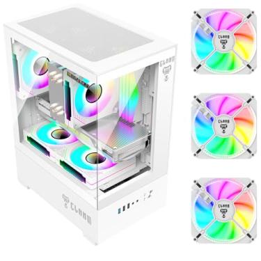 Imagem de Gabinete Gamer Megalon Snow Clanm com 3 Fans Cooler RGB, Design Moderno Branco, Painéis em Vidro Temperado, Refrigeração Eficiente, Compacto e Ideal para Setups Gamer Elegantes.