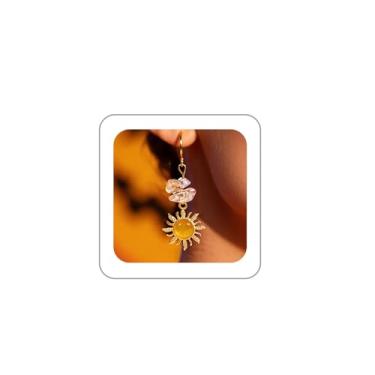Imagem de LKingel Brincos de sol femininos boho com pingente de sol, brincos de cristal celestiais, brincos de argola, pedra natural, joia de Dia das Bruxas para mulheres, Liga de aço, Sem pedra preciosa