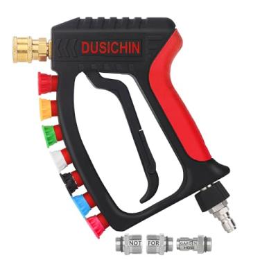 Imagem de DUSICHIN Varinha de lavagem de pressão curta pistola giratória de pulverização alta 7 pontas de bocal 4000 psi, acessório de canhão de espuma, saída de conector rápido de 1/10.2 cm, encaixe M22-14 mm