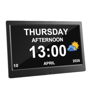 Imagem de Akozon 10 Polegada Calendário Digital Despertador para Idosos Grande Display Escurecimento Automático Relógio Digital Com 12 Alarmes Personalizados Lembrete de Vitamina (plugue americano)
