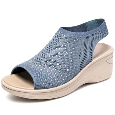 Imagem de Sandálias femininas confortáveis de caminhada com espuma viscoelástica, bico aberto, leve, respirável, malha macia, lavável para o verão, viagem, casual, praia, esportes ao ar livre, C-sky (estrela