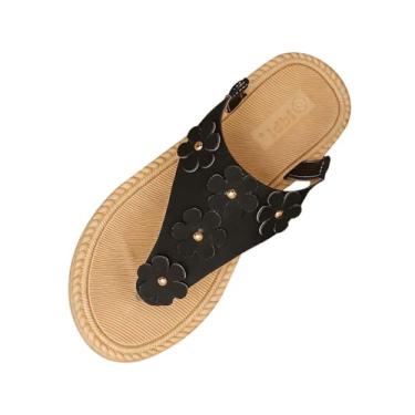 Imagem de Sandálias femininas vazadas Baotou com metade inferior grossa salto plataforma sapatos casuais confortáveis feitos de material PU, Preto, 36