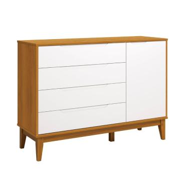 Imagem de Comoda Sapateira Elfe Classic 1 Porta 4 Gavetas Branco Fosco Com Savana - Moveisaqui