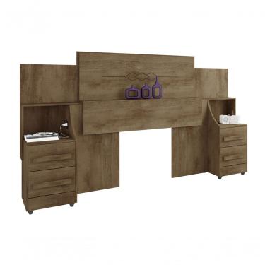 Imagem de Cabeceira Para Cama Box Casal Síria MDF Fendi Com Criados E Tomadas RV Móveis