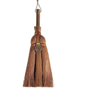 Imagem de Vassoura de altar de bruxa de 23,9 cm pingentes em miniatura pentagrama Wicca vassoura de juba para cerimônia mágica, ritual Wiccan de Halloween (Pentagrama)