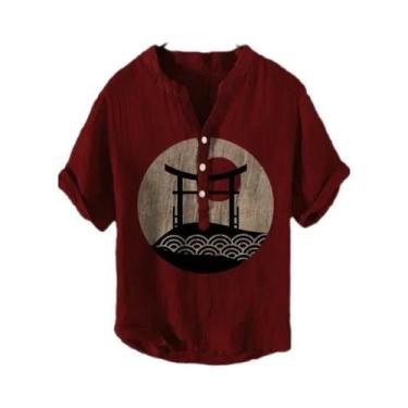 Imagem de Camisa Casual Masculina Com Decote Em V Pequeno, Estampa De Flor De Ma