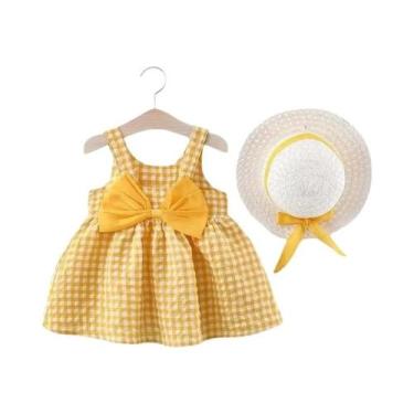 Imagem de Conjunto De Vestido De Verão Xadrez Para Meninas Com Chapéu De Laço, R