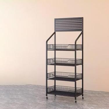 Imagem de Rack de exibição de varejo de 4/5 níveis, prateleira de supermercado comercial ajustável com ganchos, prateleira de mercearia extra alta em rodas universais, perfeita para despensa, cozinha, home