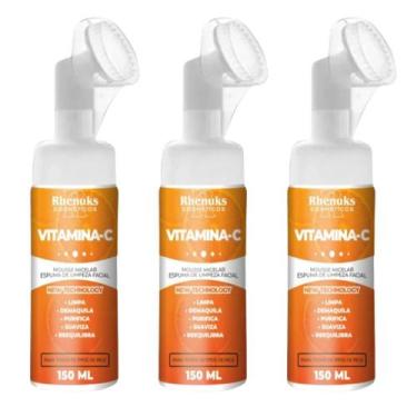 Imagem de 3x Mousse Micelar Espuma de Limpeza Facial Vitamina C 150ml - Rhenuks