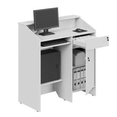 Imagem de Balcão Caixa Atendimento Recepção de Loja 108x45cm com 1 Porta e Gavet