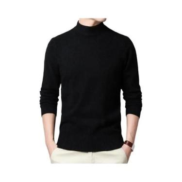 Imagem de Suéter Masculino De Gola Alta Em Cor Sólida Para Outono E Inverno, Mod