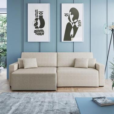 Imagem de Sofá Retrátil 4 Lugares 254cm Sucre Almofadas Soltas Linho Bege Claro 