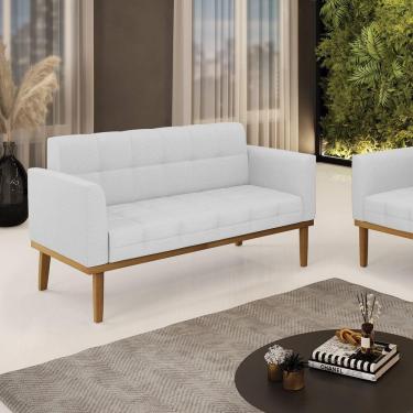 Imagem de Poltrona Namoradeira Decorativa Pés Fixo Em Madeira Castanho Linho Cinza