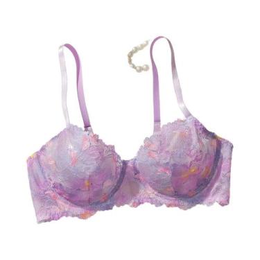 Imagem de Sutiã Confortável Feminino Com Renda Bordada Roxa, Alças Ajustáveis, C