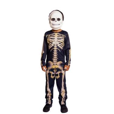 Imagem de Fantasia Esqueleto Longo Com Mascara Infantil - Fantasia Brás, M: 4 a 