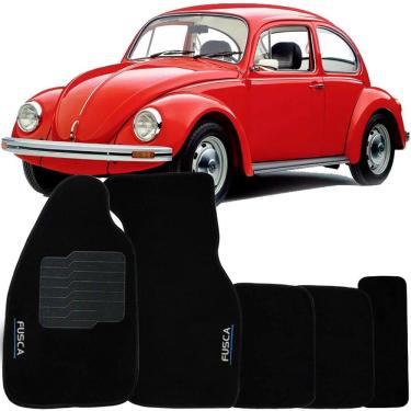 Imagem de Tapete Carpete Fusca 1951 à 1996 Preto Logo Bordado Jogo 5 Peças Personalizado Automotivo