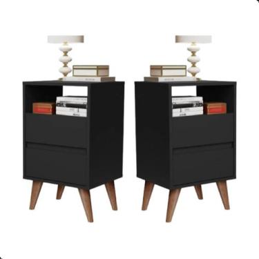 Imagem de Kit 2 Mesa de cabeceira 2 gavetas retrô pés palitos -Like- Loja L - Du