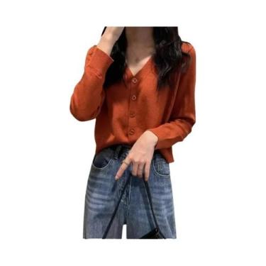 Imagem de Cardigã Feminino De Manga Longa Com Decote Em V, Cropped, Com Botões, 