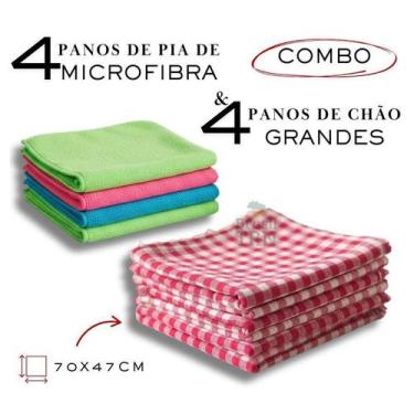 Imagem de 4 Sacos Chão Xadrez Vermelho + 4 Panos Microfibra Multiuso - Textil So