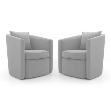 Imagem de Kit 02 Poltronas Decorativas Sala de Estar Aimê Veludo Cinza Claro - A