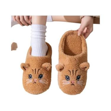 Imagem de Pantufas De Pelúcia De Gato Fofas Para Mulheres, Antiderrapantes, Com 