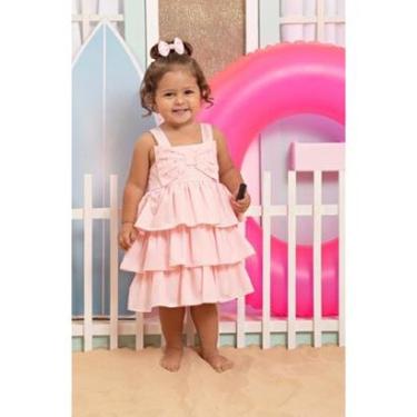 Imagem de Vestido Tricoline Luxo Menina Festa Babado Lessa Kids Rosa-Feminino